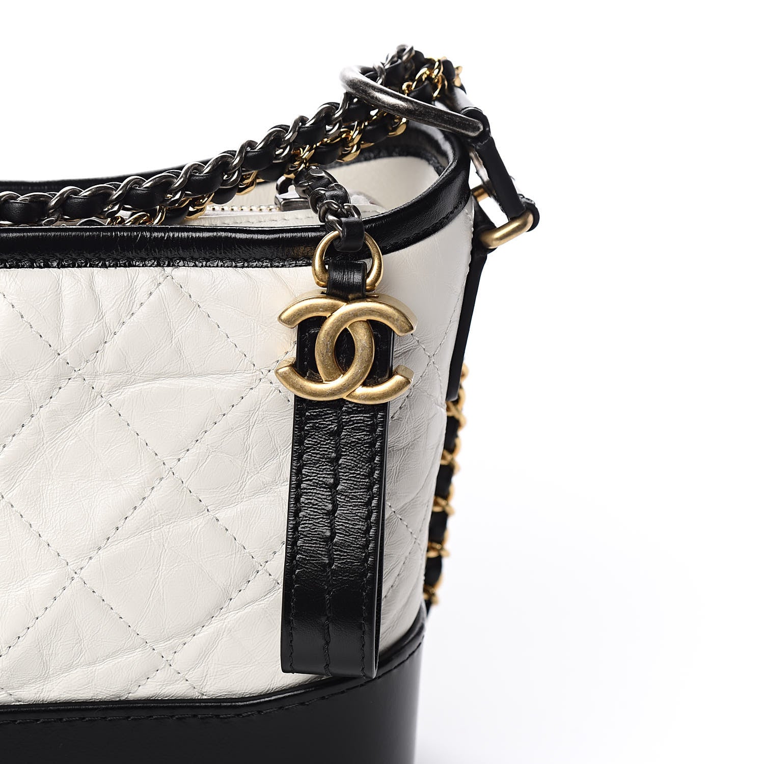 Chanel Aged Calfskin Quilted Small Gabrielle Hobo Black White 10 of 10