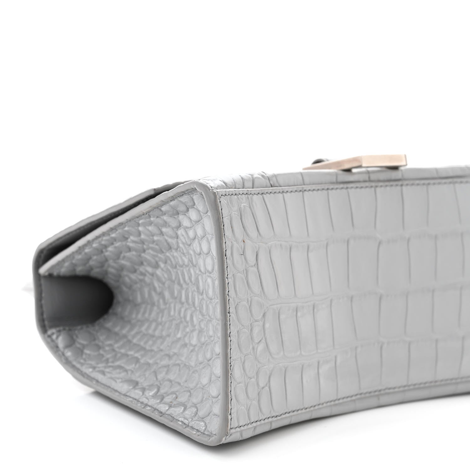 Balenciaga Shiny Calfskin Crocodile Embossed Small Hourglass Top Handle Bag Steel Grey 10 of 14