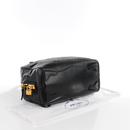 Prada Lambskin Box Print Logo Bowler Black 4 of 8