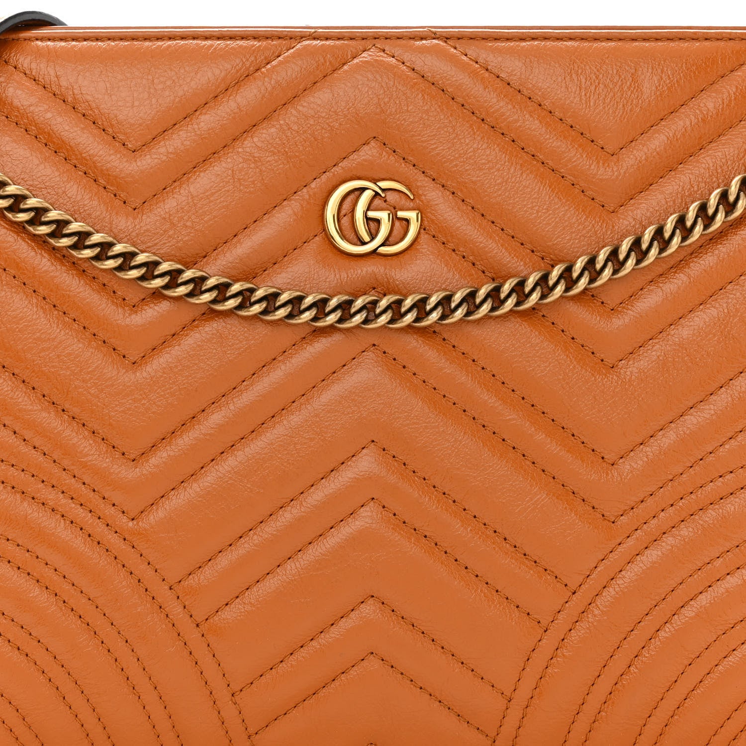 Gucci Azalea Calfskin Matelasse Heart Medium GG Marmont Slim Shoulder Bag Cognac 10 of 11
