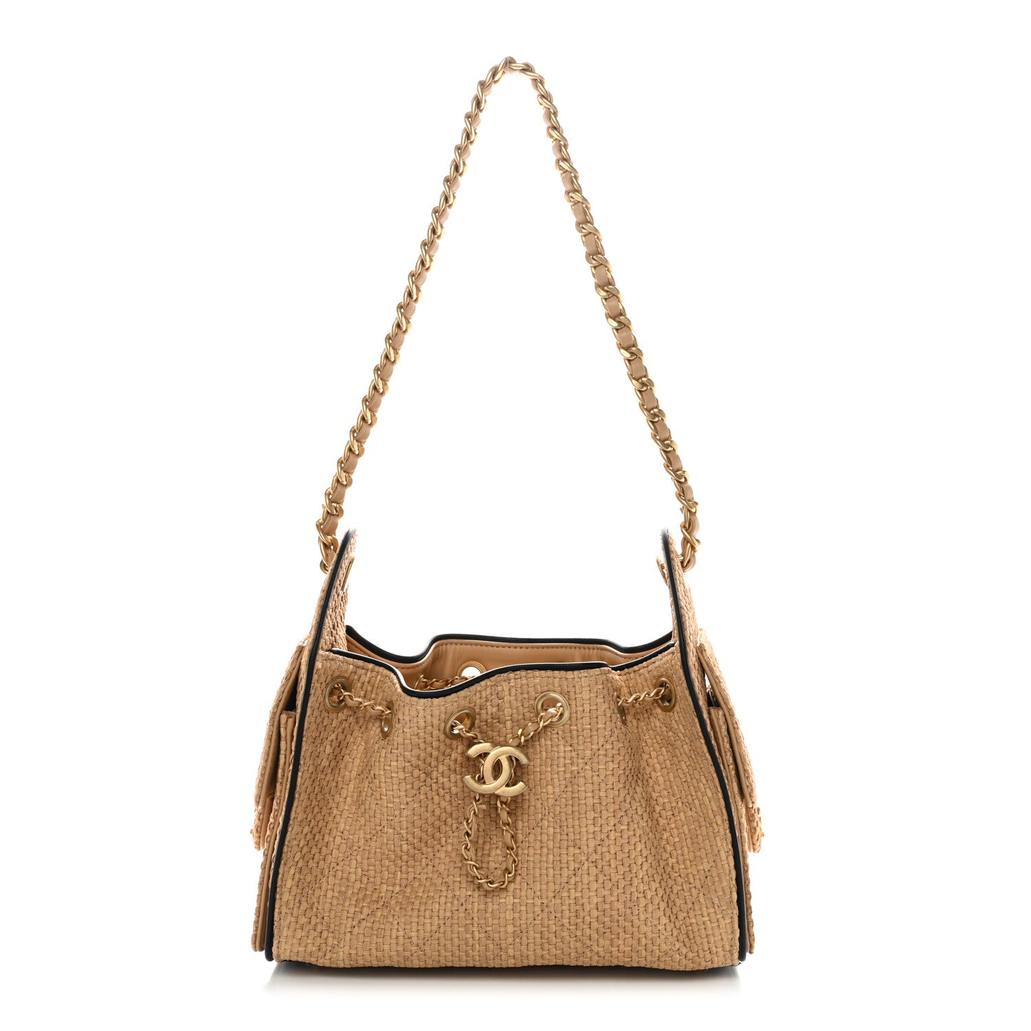 Chanel Braided Raffia Calfskin Quilted Mini Chanel 25 Handbag Beige Black 1 of 10