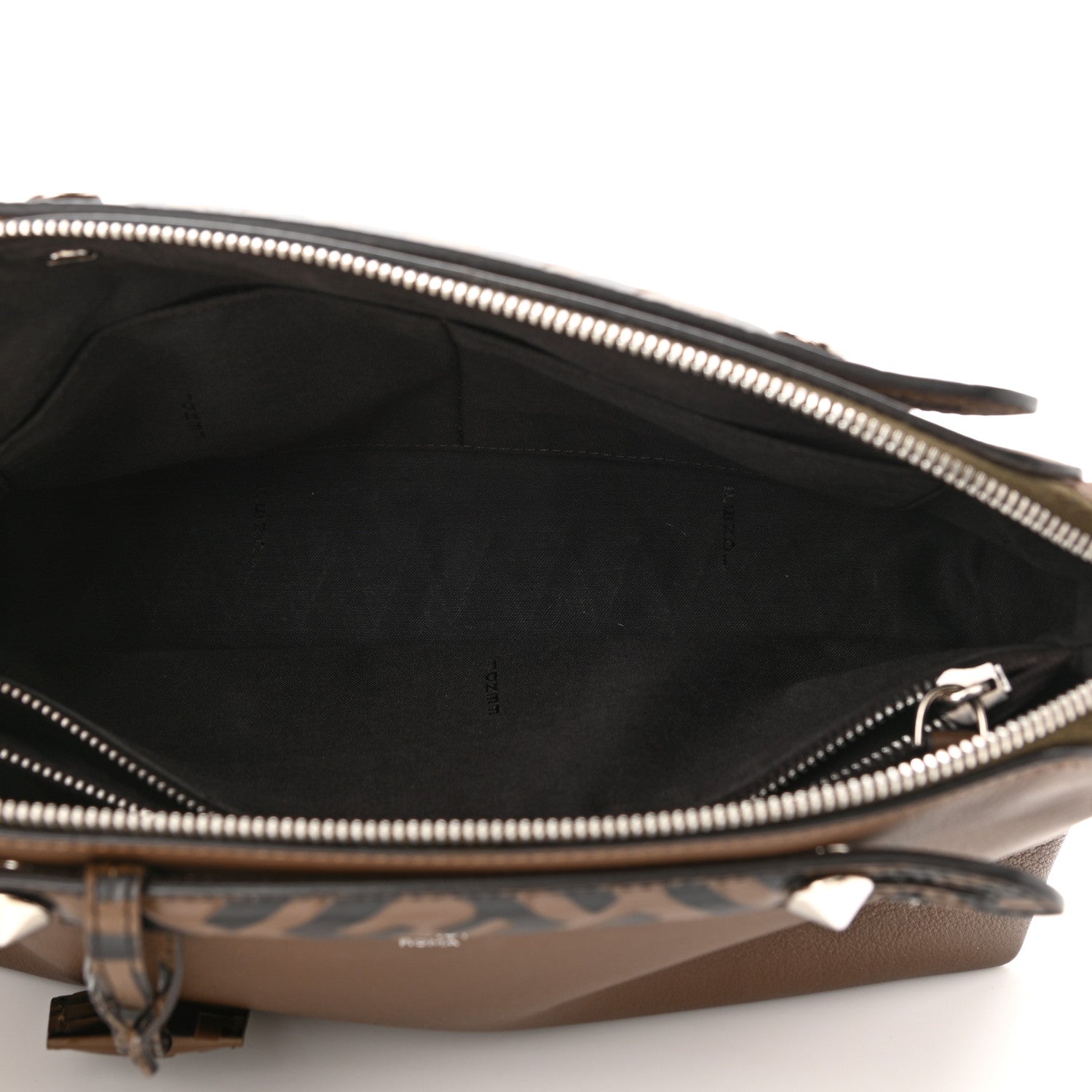 Fendi Vitello Dolce Bi-Color FF 1974 Embossed Medium By The Way Boston Bag Maya Black 4 of 11