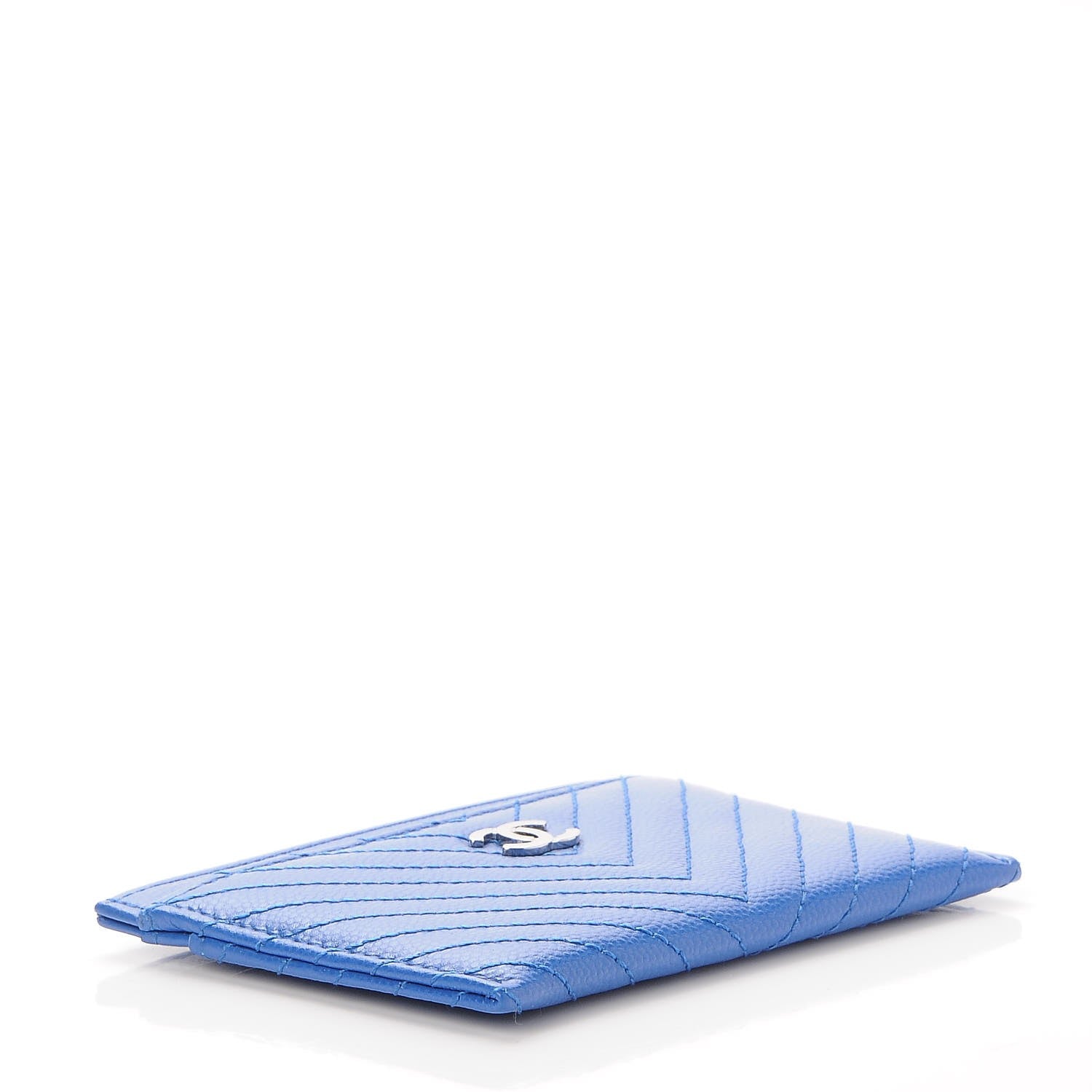 Chanel Caviar Chevron Quilted Card Holder Bright Blue 4 of 9