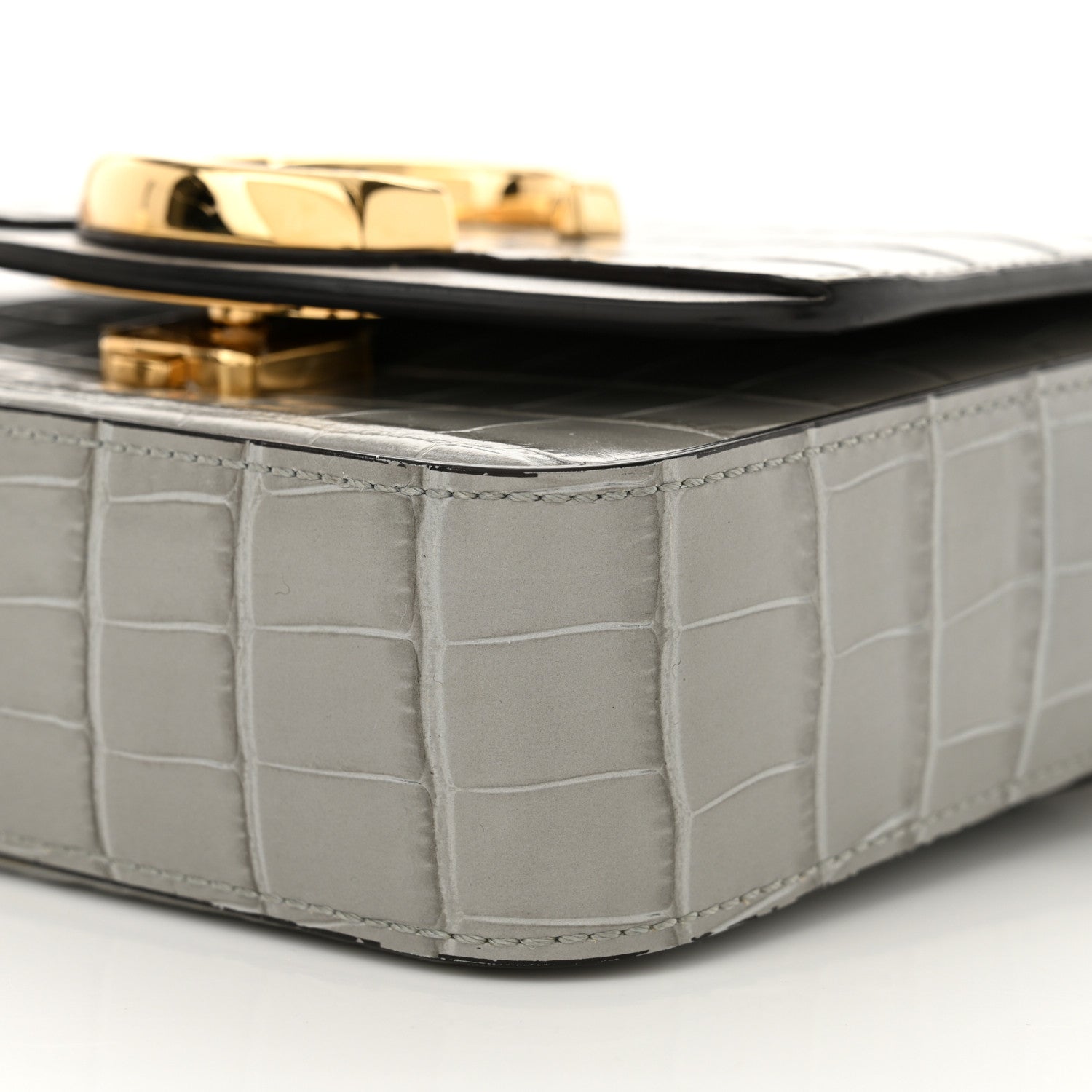 Chloe Calfskin Crocodile Embossed Mini C Double Carry Stormy Grey 10 of 12