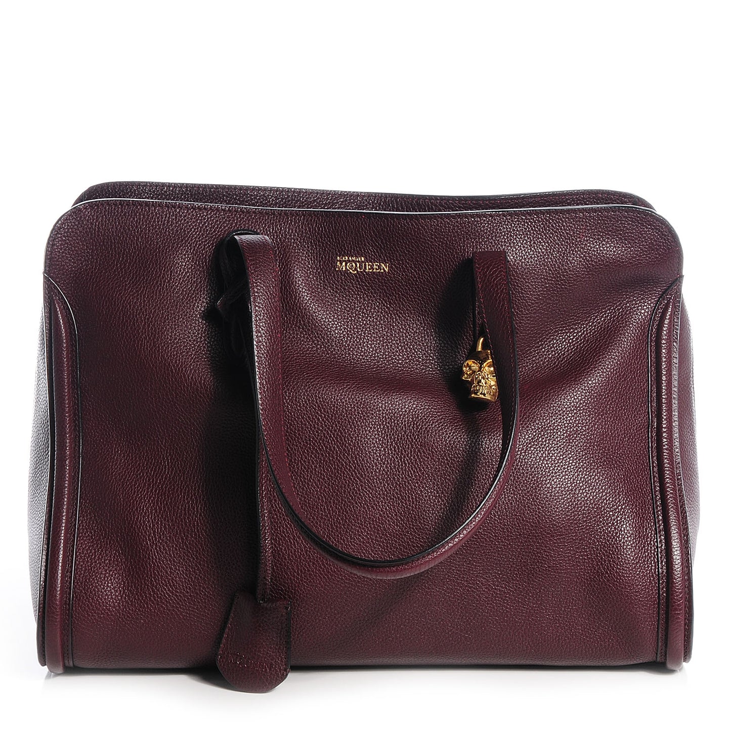Pebbled Leather Skull Padlock Tote Oxblood