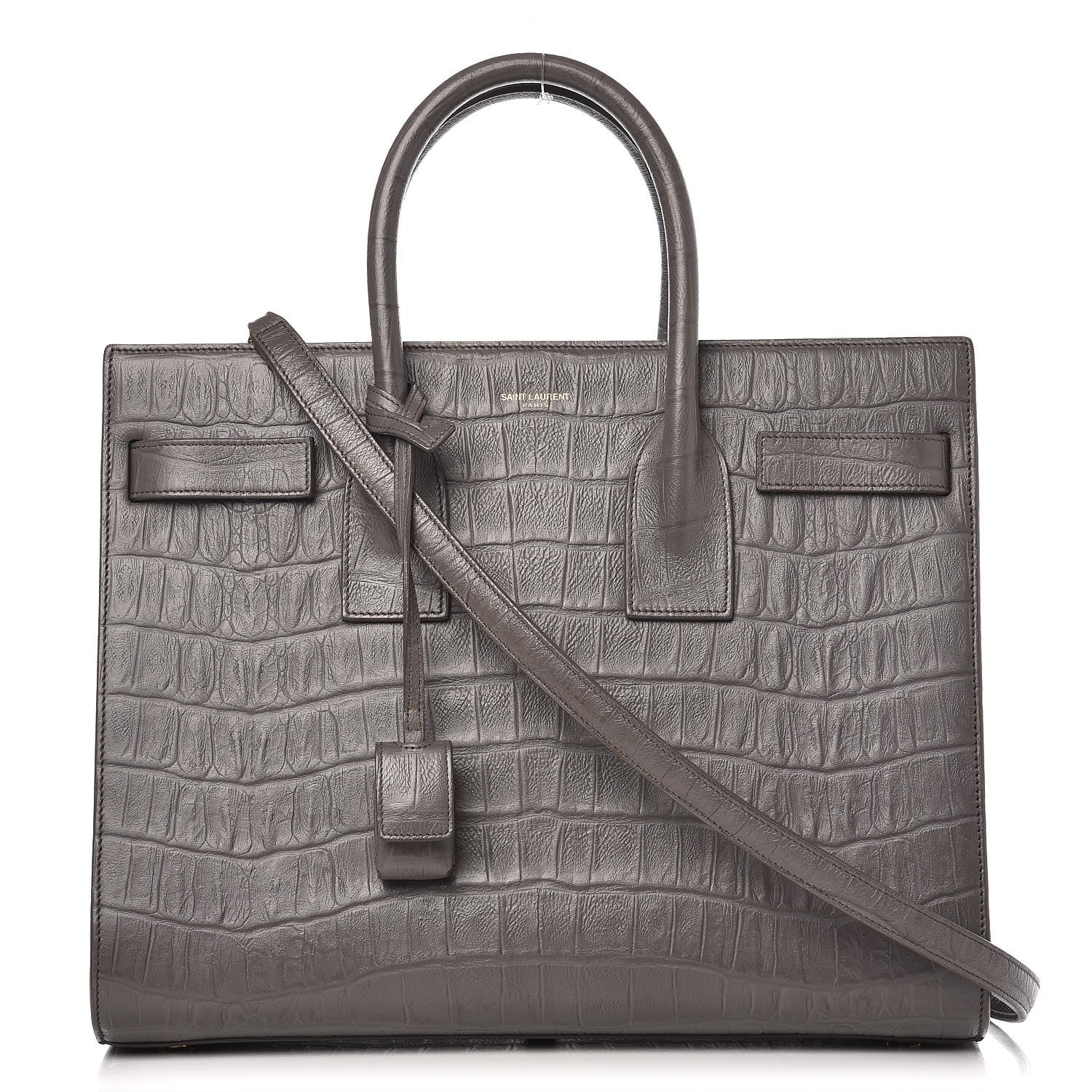 Saint Laurent Calfskin Crocodile Embossed Small Sac De Jour Earth 1 of 12
