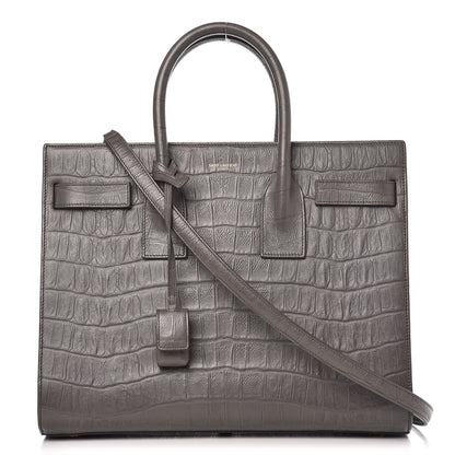 Saint Laurent Calfskin Crocodile Embossed Small Sac De Jour Earth 1 of 12