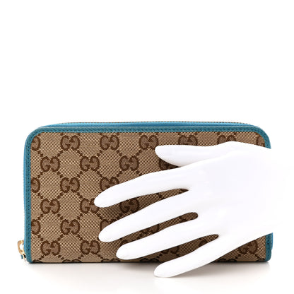 Gucci Monogram Dollar Calfskin Zip Around Wallet Beige Ebony Mineral Blue 2 of 7