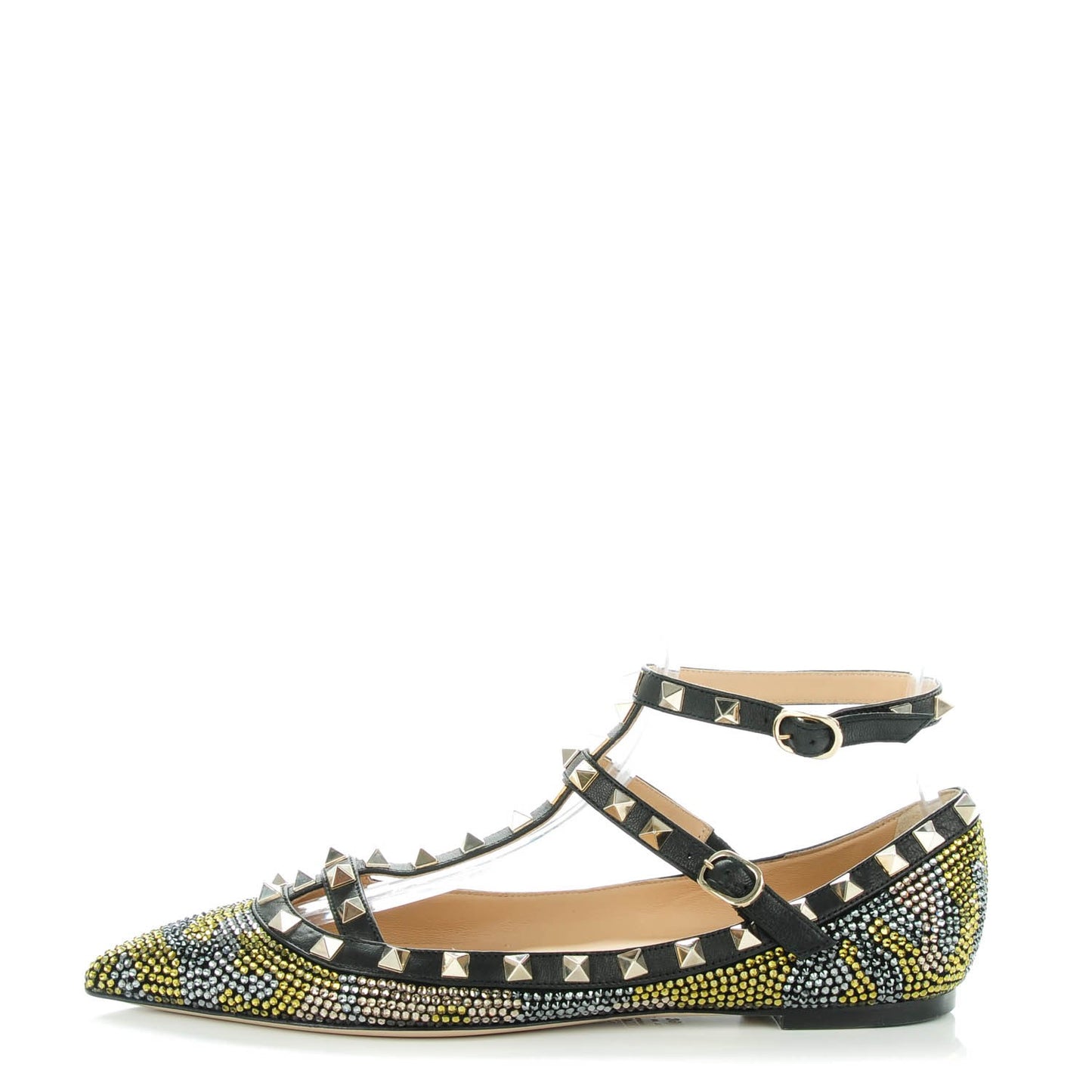 Crystal Camouflage Rockstud Cage Ballerina Flats 39 Black