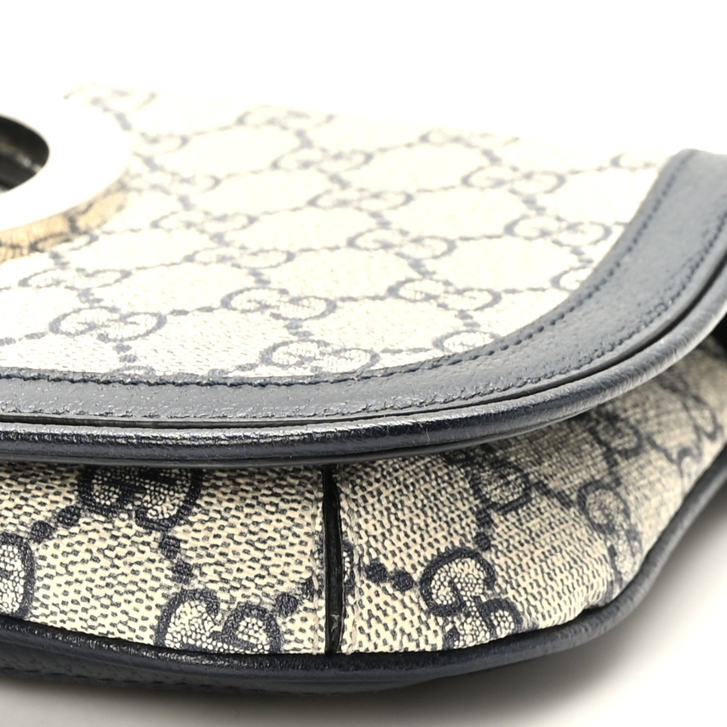 GG Supreme Monogram Textured Dollar Calfskin Blondie Chain Shoulder Flap Bag Beige Blue