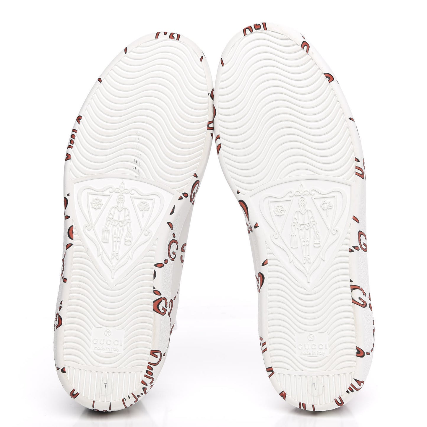 Calfskin GucciGhost Print Mens Ace Sneakers 7 White Hibiscus Red
