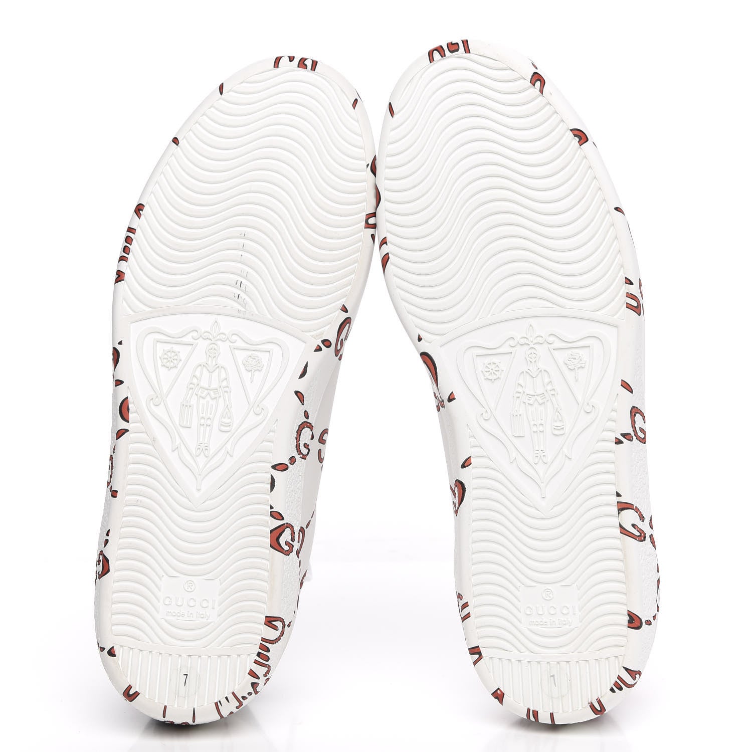 Gucci Calfskin GucciGhost Print Mens Ace Sneakers 7 White Hibiscus Red 5 of 9