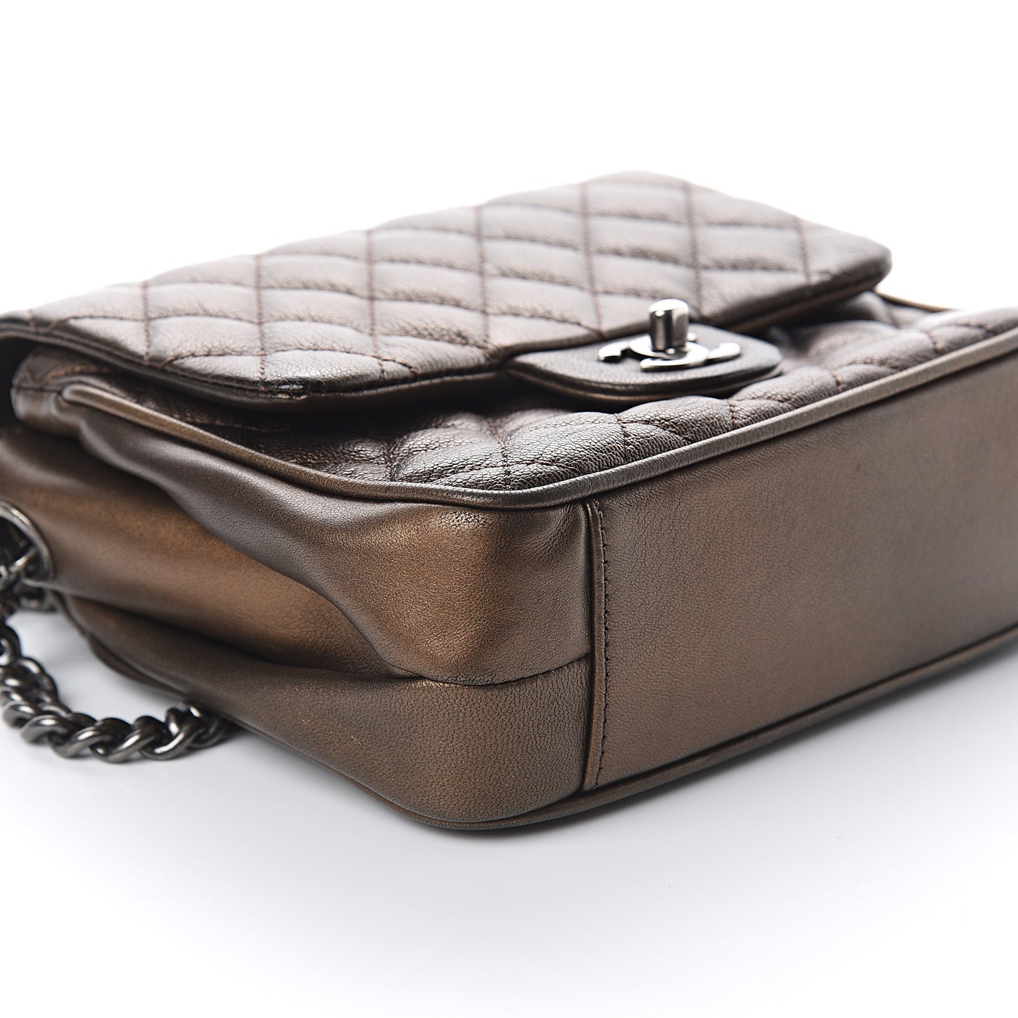 Metallic Goatskin Quilted Small Rock In Rome Flap Bronze
