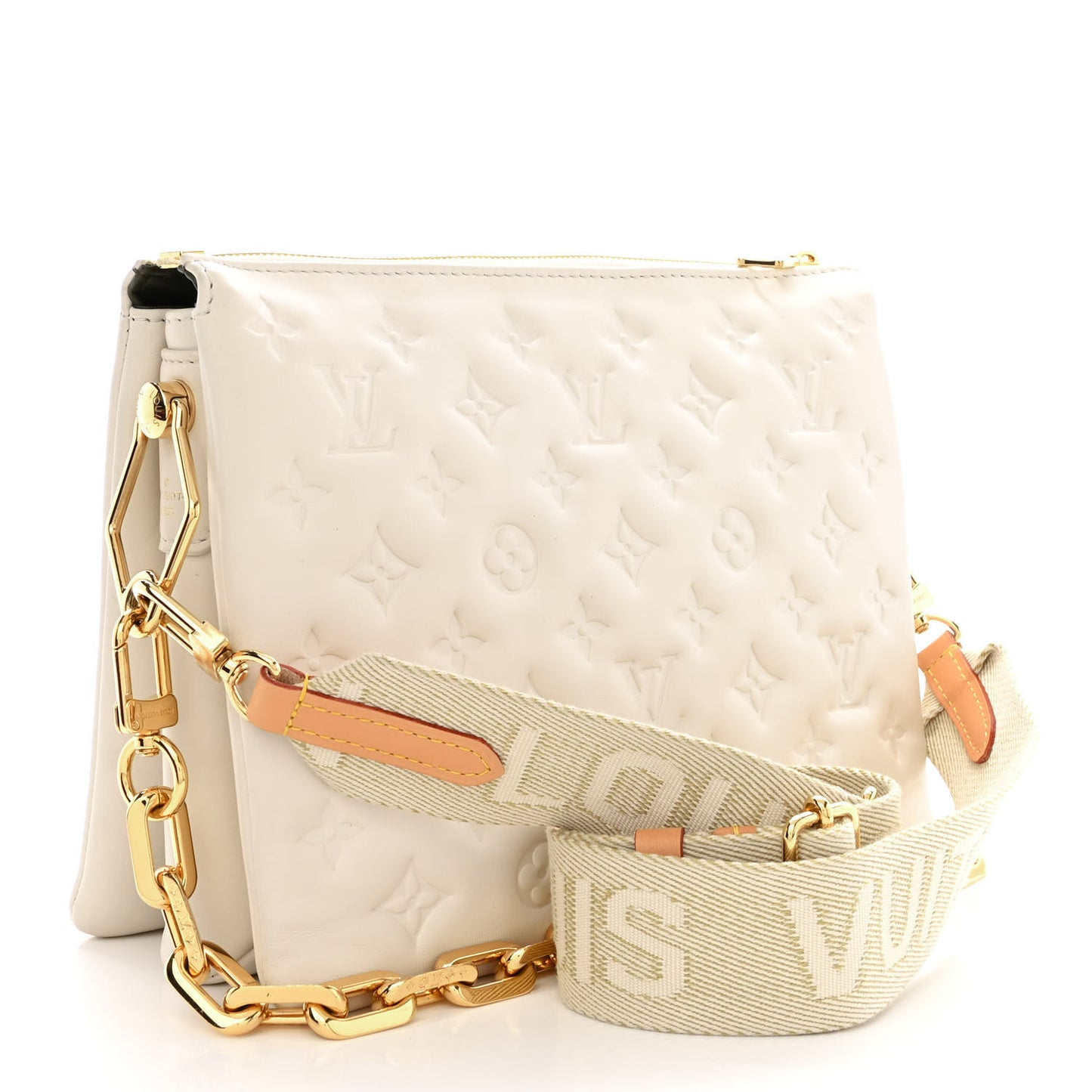 Lambskin Embossed Monogram Coussin PM Beige Cream