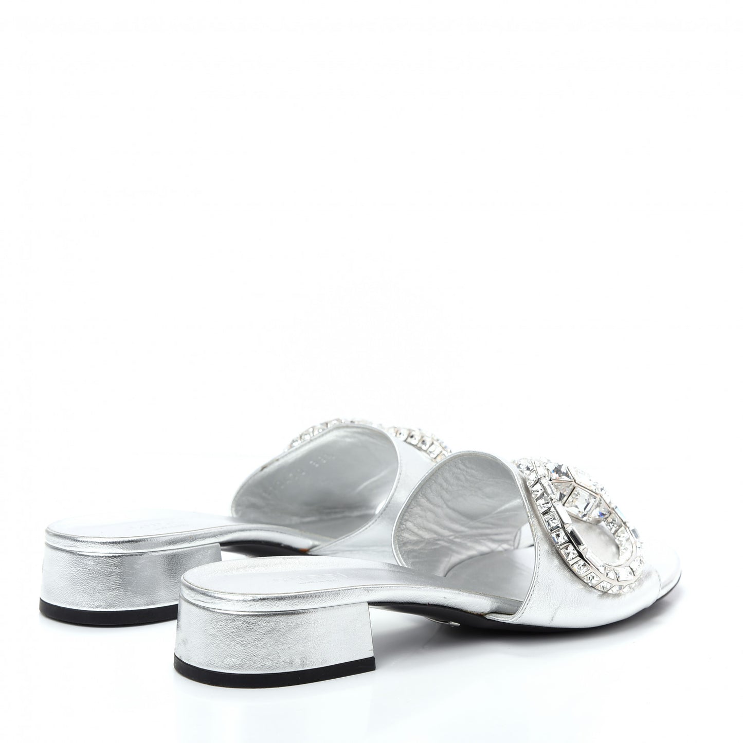 Metallic Nappa Crystal Maxine Horsebit Slide Sandals 38.5 Silver