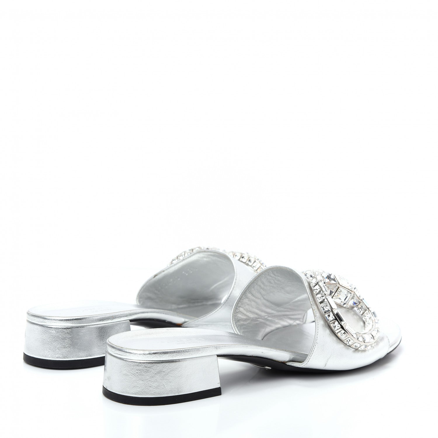 Gucci Metallic Nappa Crystal Maxine Horsebit Slide Sandals 38.5 Silver 4 of 10