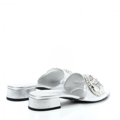 Gucci Metallic Nappa Crystal Maxine Horsebit Slide Sandals 38.5 Silver 4 of 10
