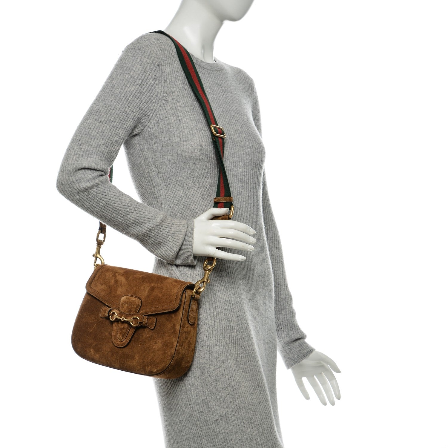 Gucci Suede Medium Lady Web Shoulder Bag New Marron 2 of 6