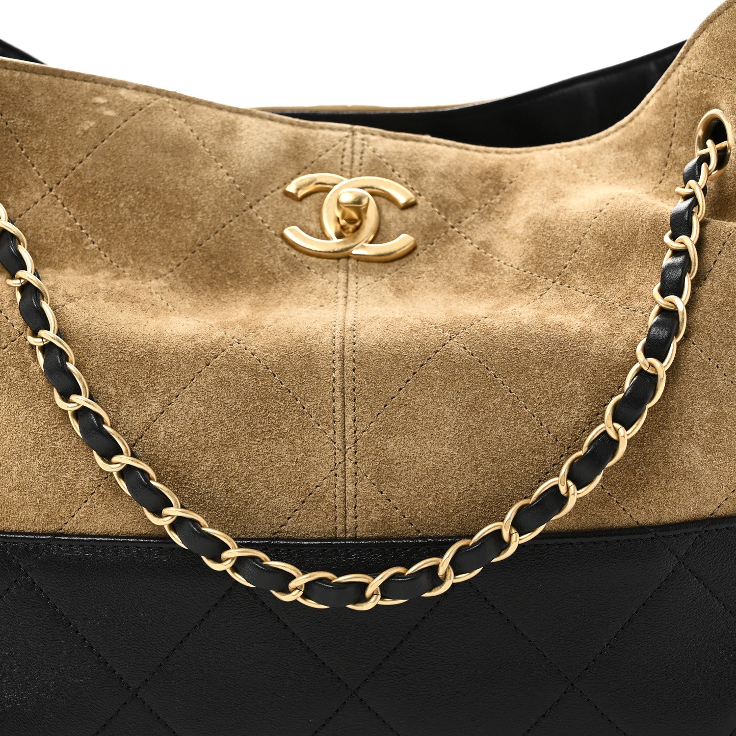 Chanel Suede Calfskin Shiny Lambskin Quilted Small Coco Base Shopping Bag Beige Black 8 of 10