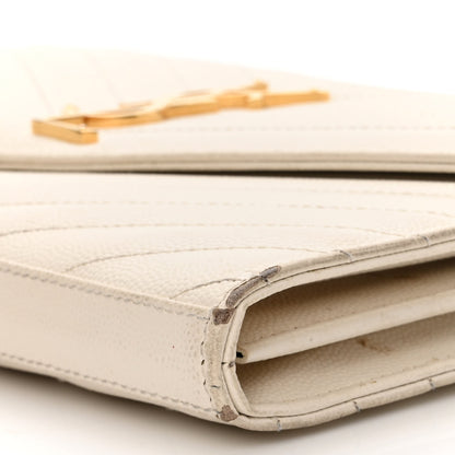 Saint Laurent Grain De Poudre Matelasse Chevron Monogram Chain Wallet White 10 of 18