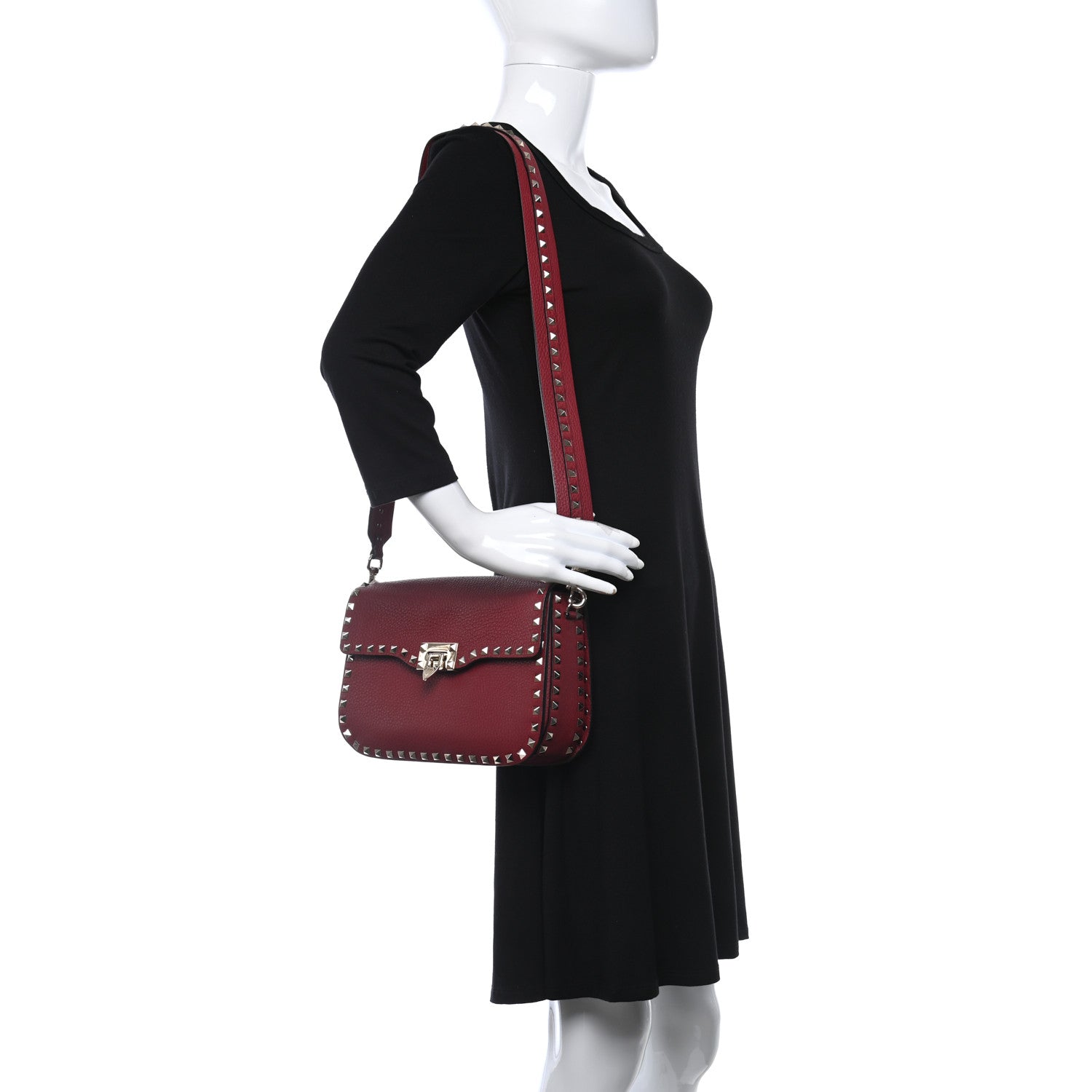 Valentino Garavani Pebbled Calfskin Medium Rockstud Flap Saddle Bag Rubino 3 of 8