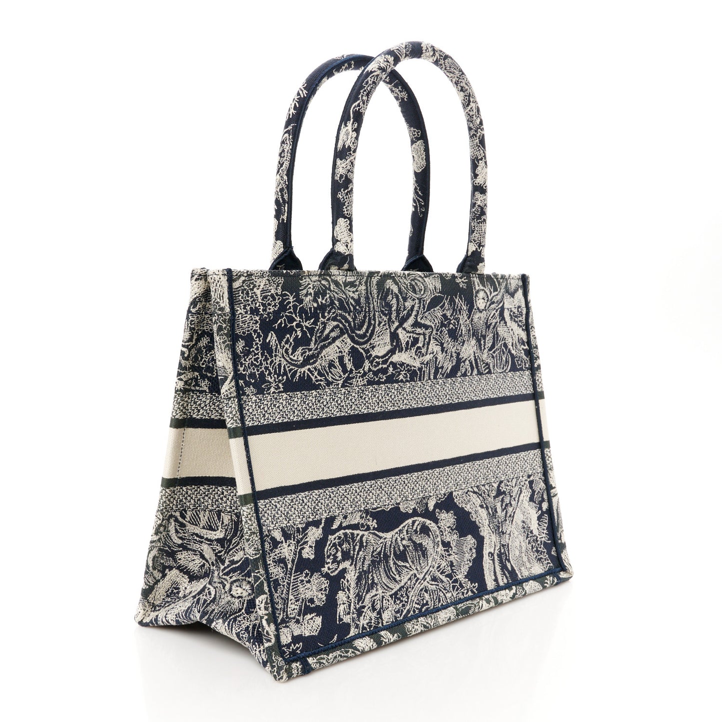 Canvas Embroidered Medium Toile De Jouy Reverse Book Tote Blue
