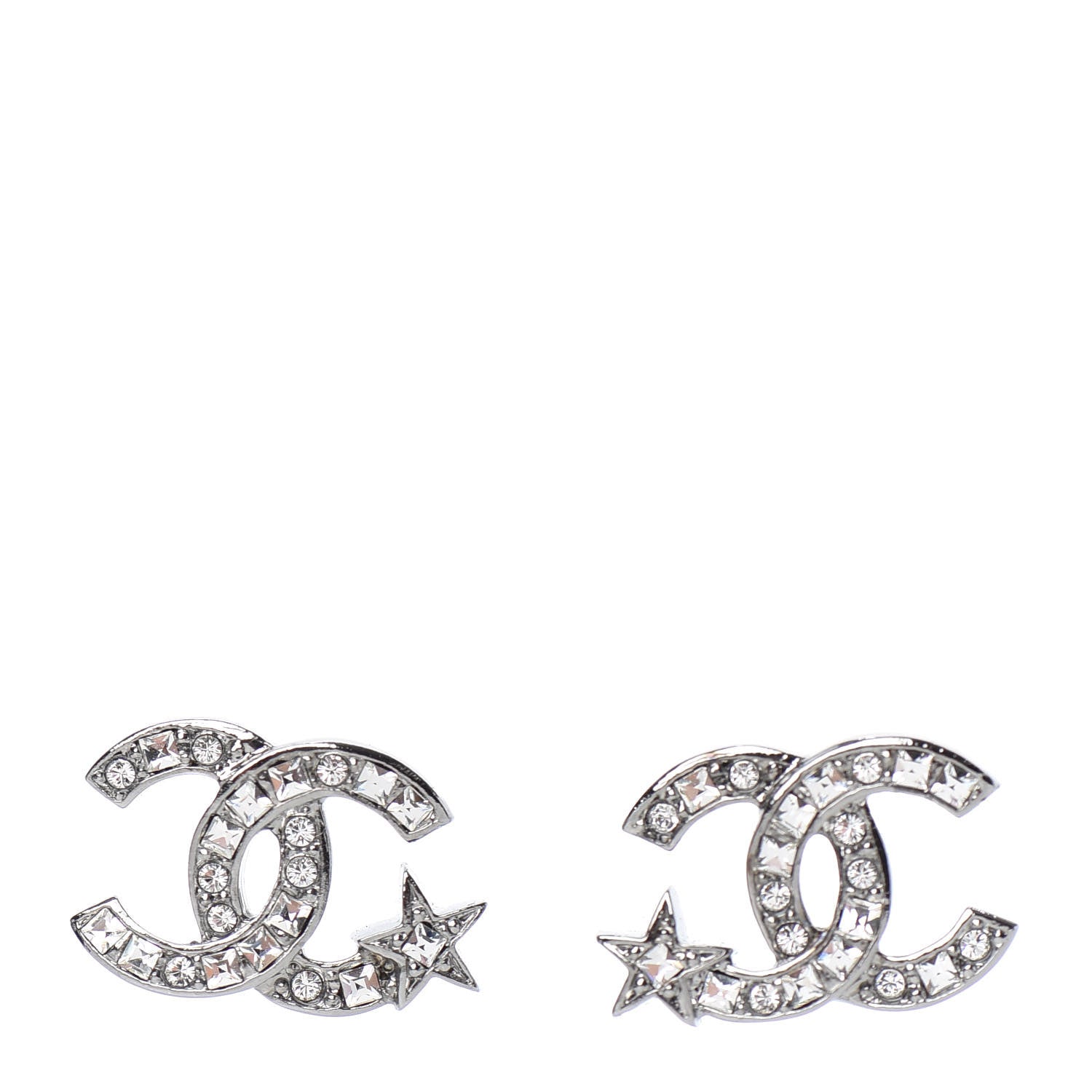 Chanel Crystal CC Starfall Earrings Silver 1 of 4