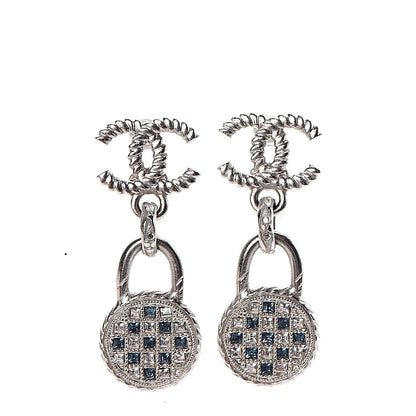 Chanel Ruthenium Crystal CC Drop Earrings Blue Silver 1 of 5