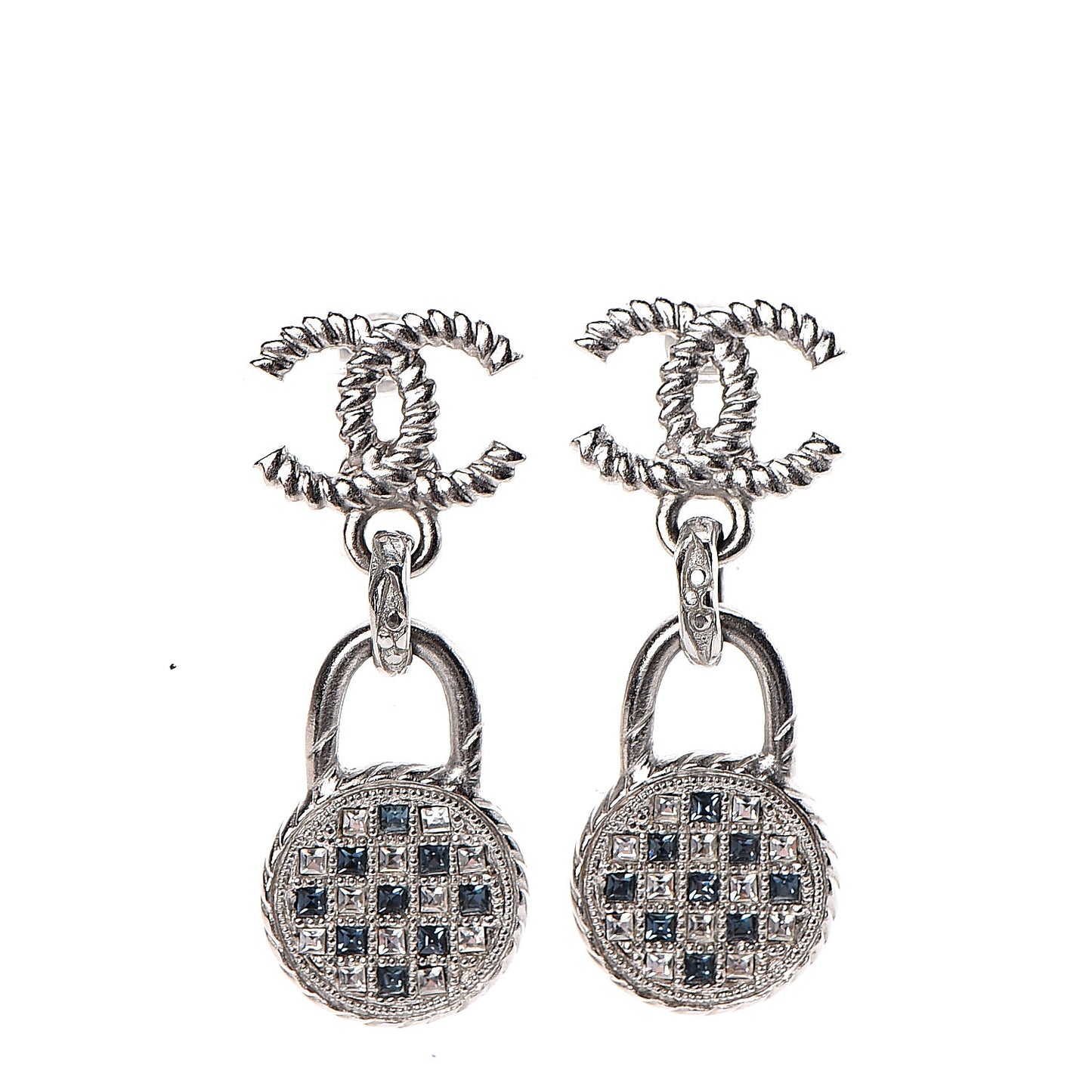 Ruthenium Crystal CC Drop Earrings Blue Silver
