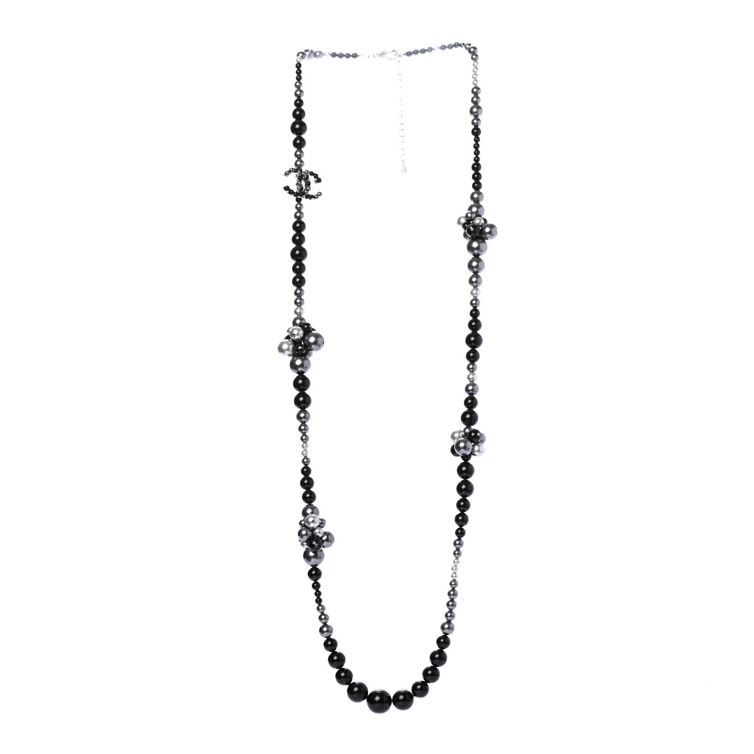 Chanel Pearl Beaded CC Long Necklace Black Grey 3 of 5