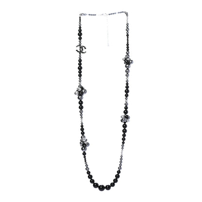 Chanel Pearl Beaded CC Long Necklace Black Grey 3 of 5