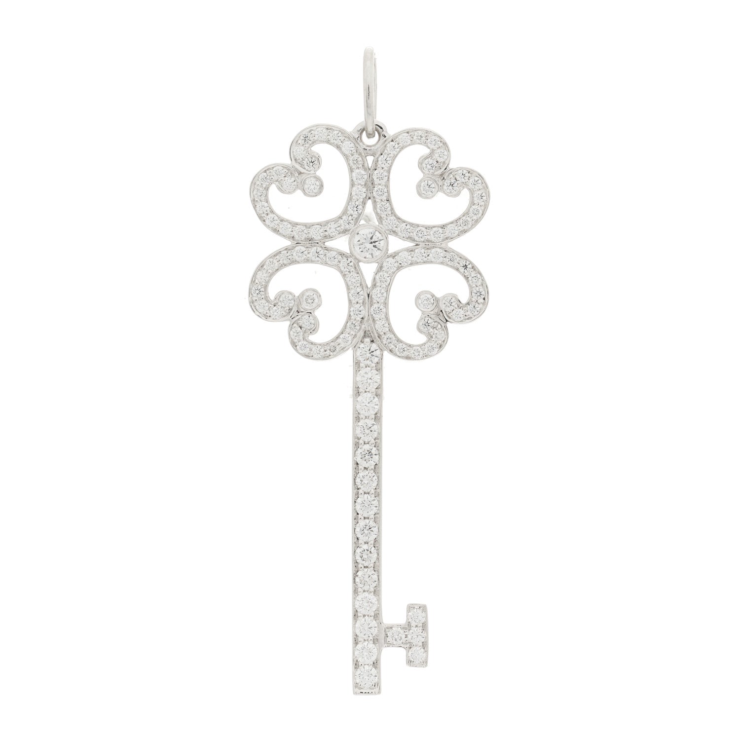 Tiffany Platinum Diamond Enchant Quatra Heart Key Pendant 1 of 4
