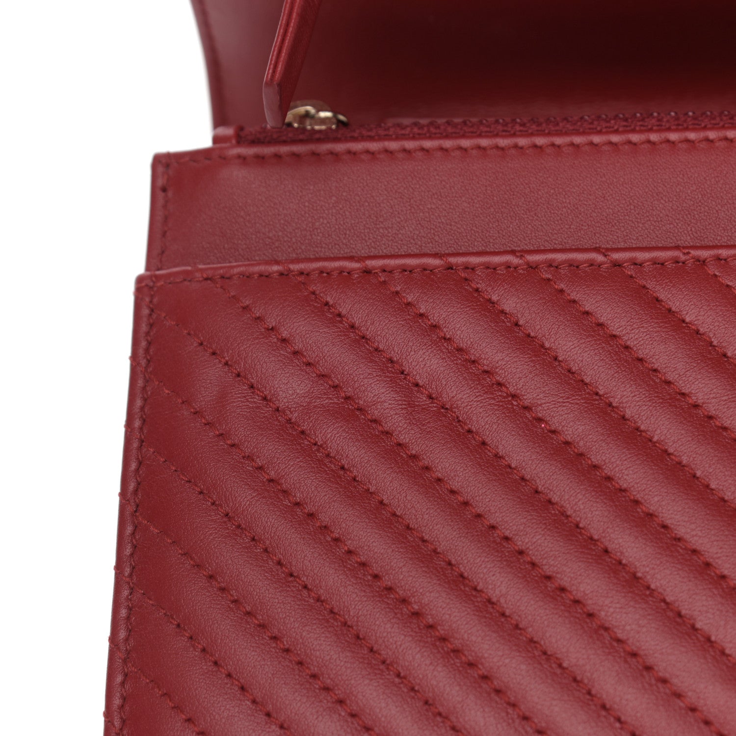 Chanel Lambskin Chevron Quilted Boy Wallet On Chain WOC Red 13 of 13