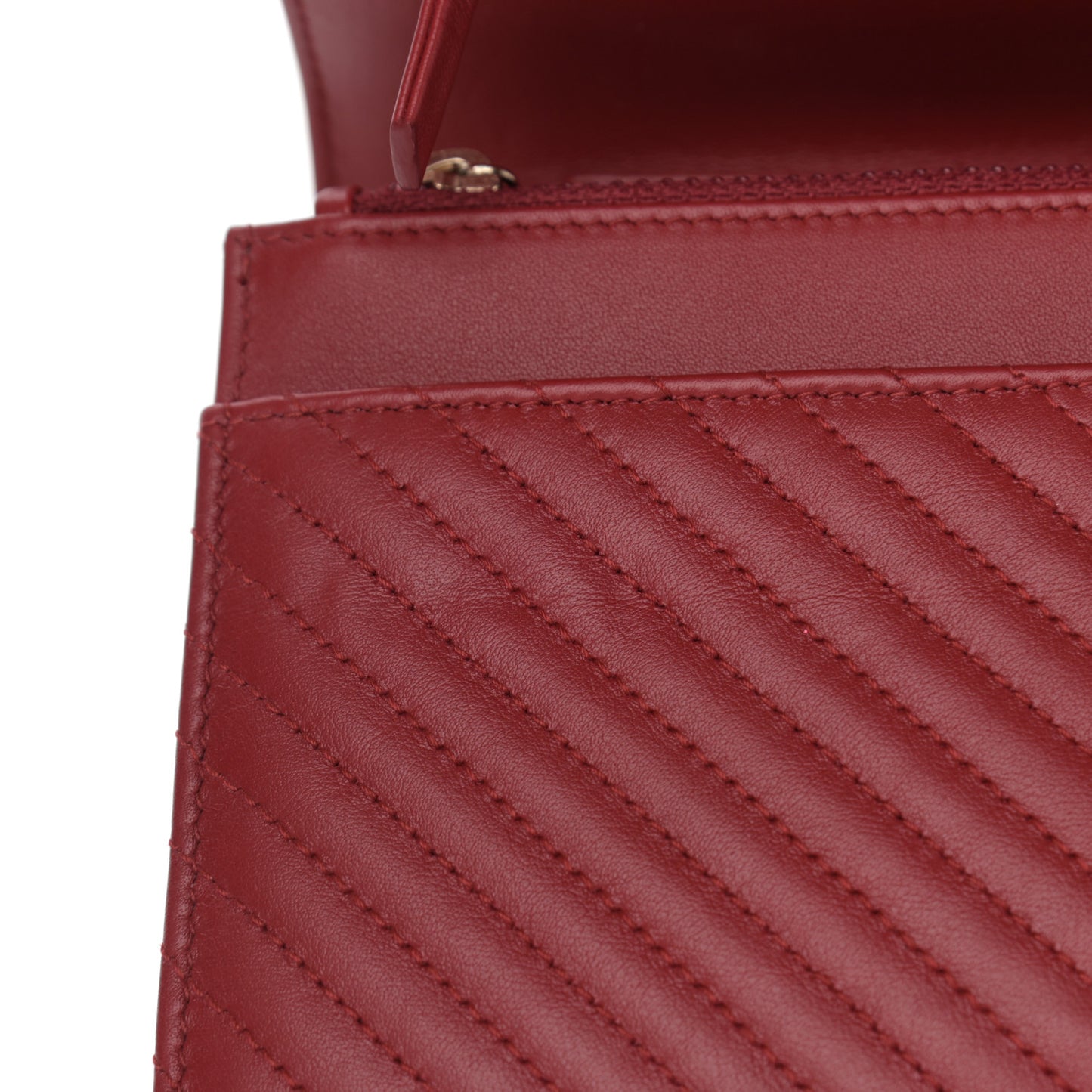 Lambskin Chevron Quilted Boy Wallet On Chain WOC Red