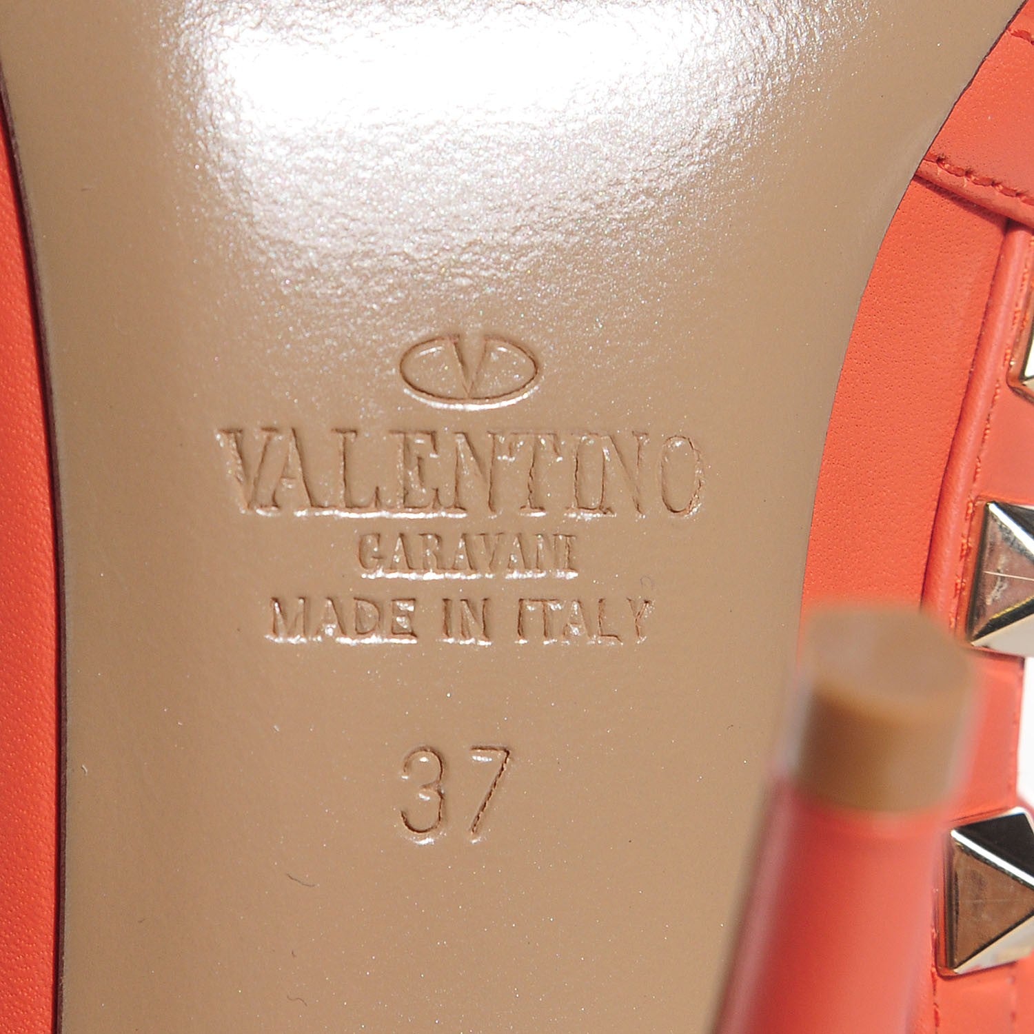 Valentino Garavani Nappa Rockstud Ankle Strap Pumps 37 Coral 6 of 8