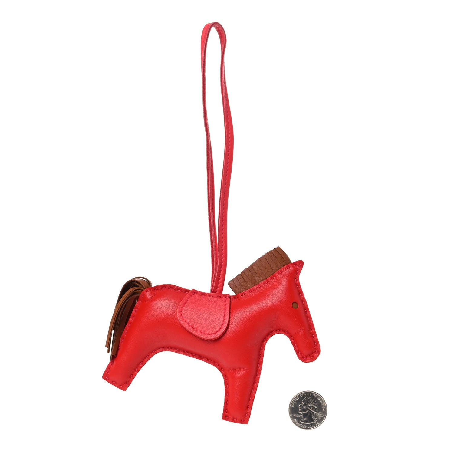 Hermes Milo Lambskin Grigri Rodeo Horse Bag Charm MM Rouge Indien Gold Bougainvillea 2 of 5