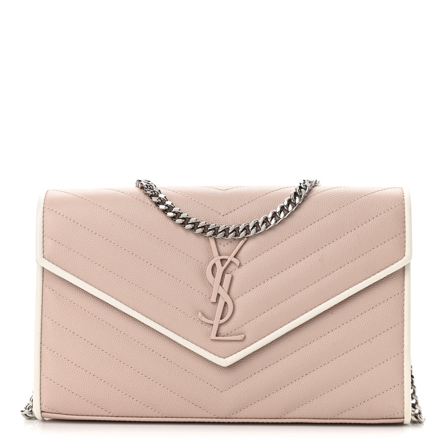 Grain De Poudre Matelasse Chevron Monogram Chain Wallet Pink and White