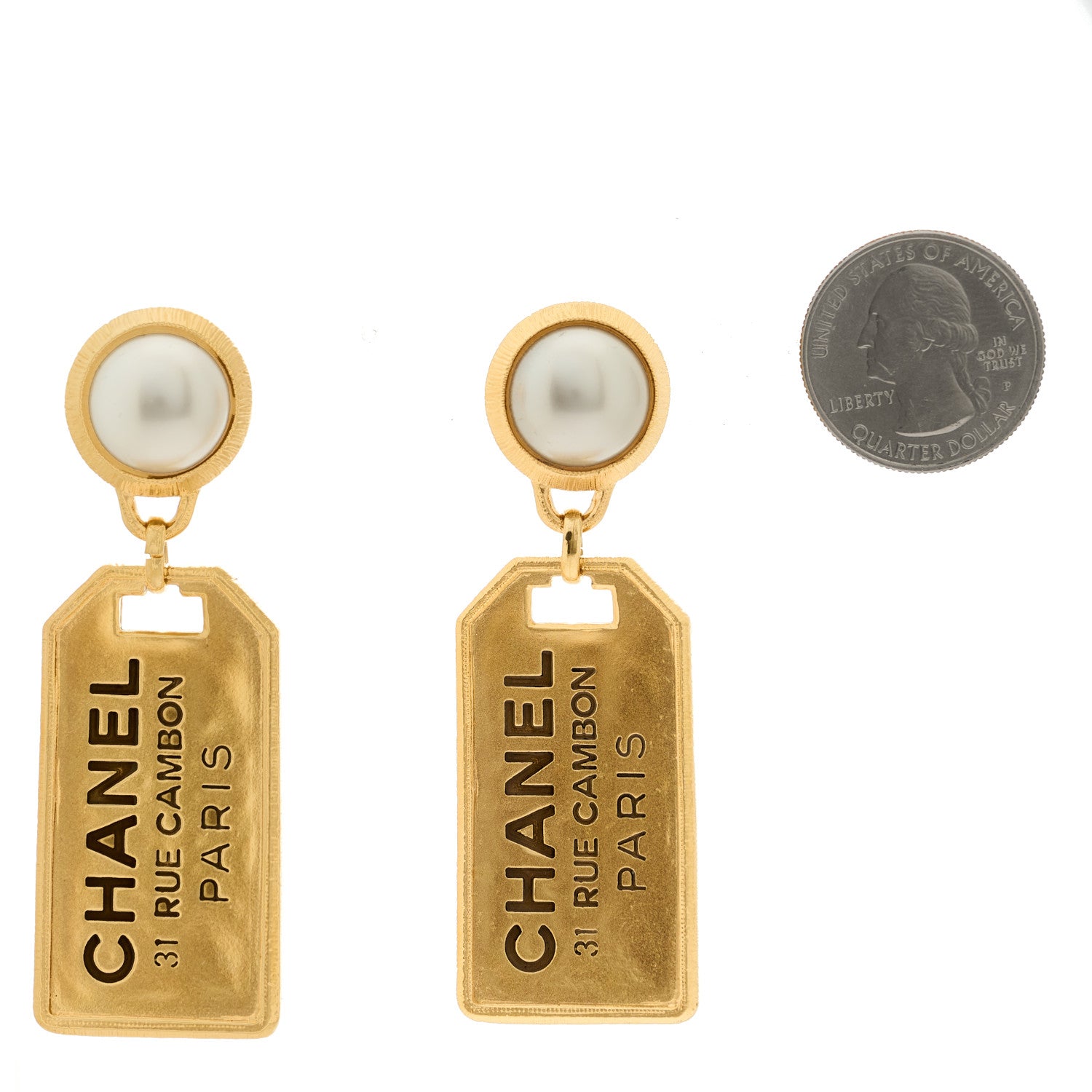 Chanel Pearl CC Tags Drop Earrings Gold 2 of 5