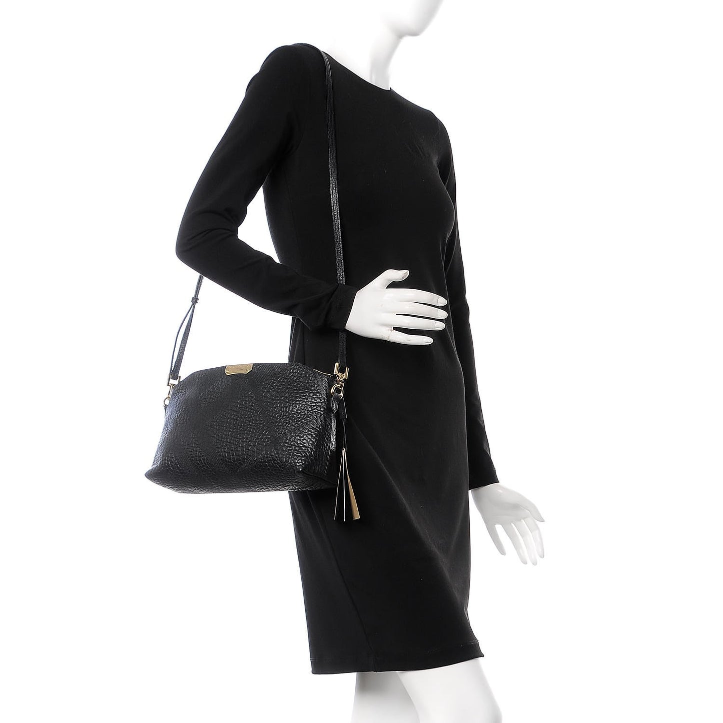 Signature Grain Calfskin Check Embossed Small Chichester Crossbody Clutch Bag Black