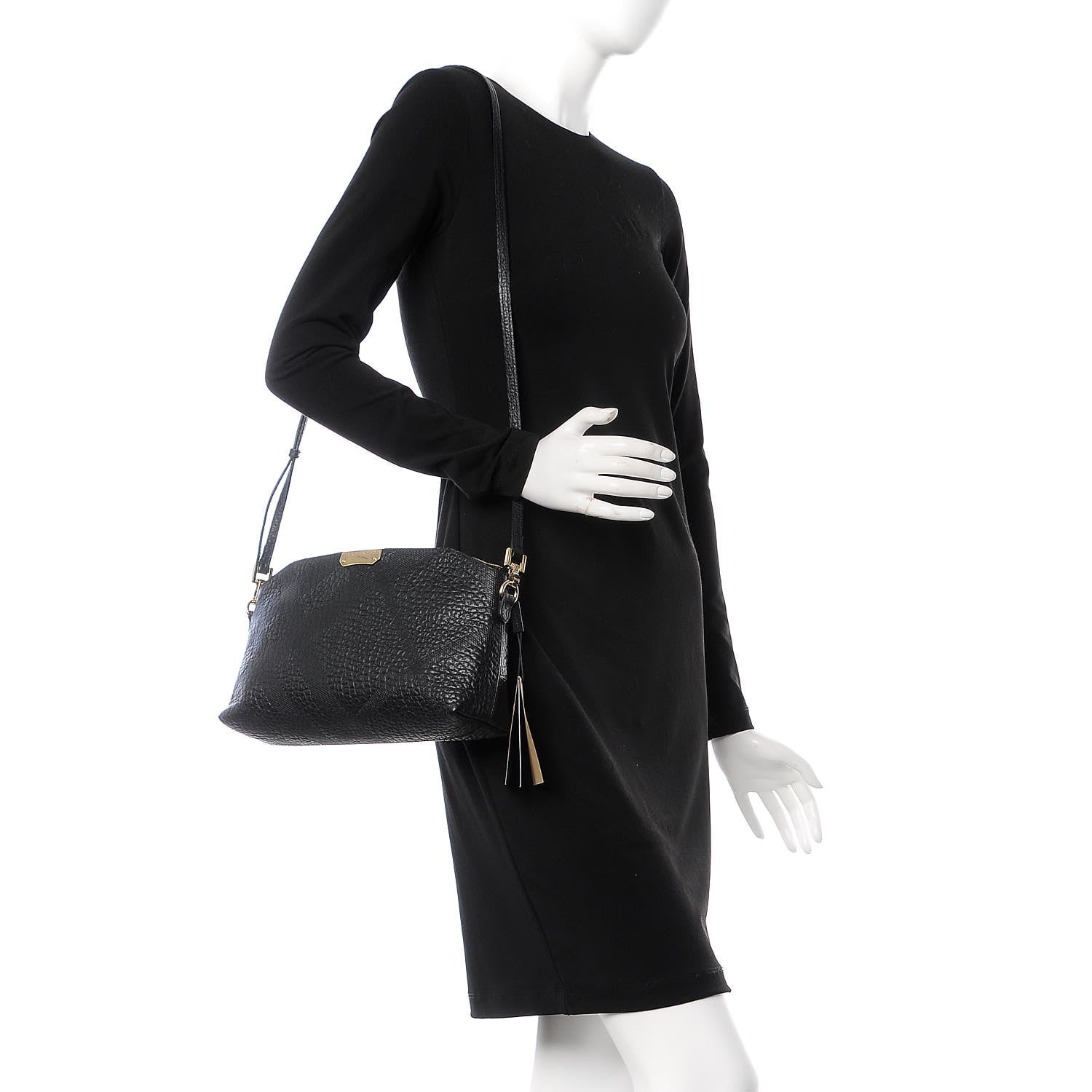 Burberry Signature Grain Calfskin Check Embossed Small Chichester Crossbody Clutch Bag Black 2 of 9