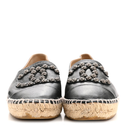 Chanel Lambskin Camellia CC Stud Espadrilles 39 Black 3 of 11
