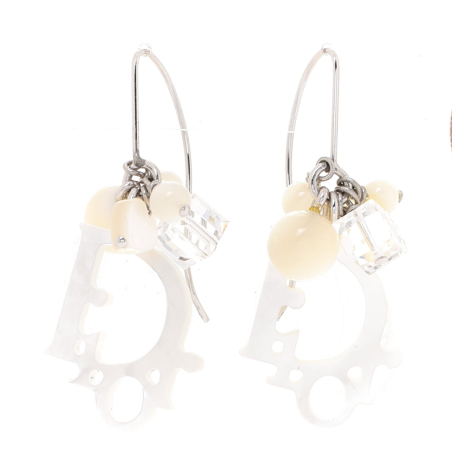 Mother Of Pearl Logo Dangle Earrings White