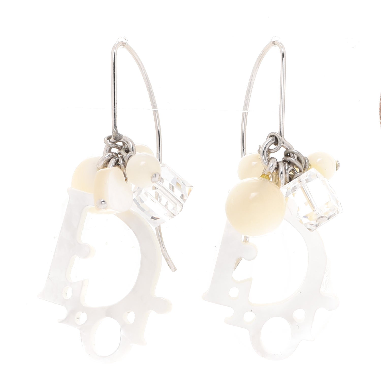 Christian Dior Mother Of Pearl Logo Dangle Earrings White 1 of 3
