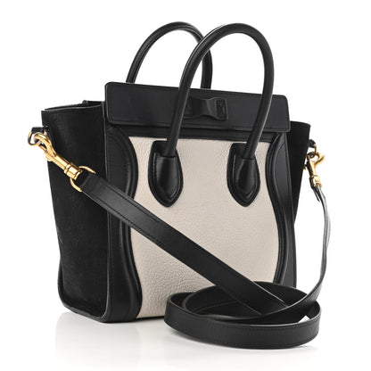 Celine Bullhide Calfskin Nubuck Bi-Color Nano Luggage Black White 3 of 14