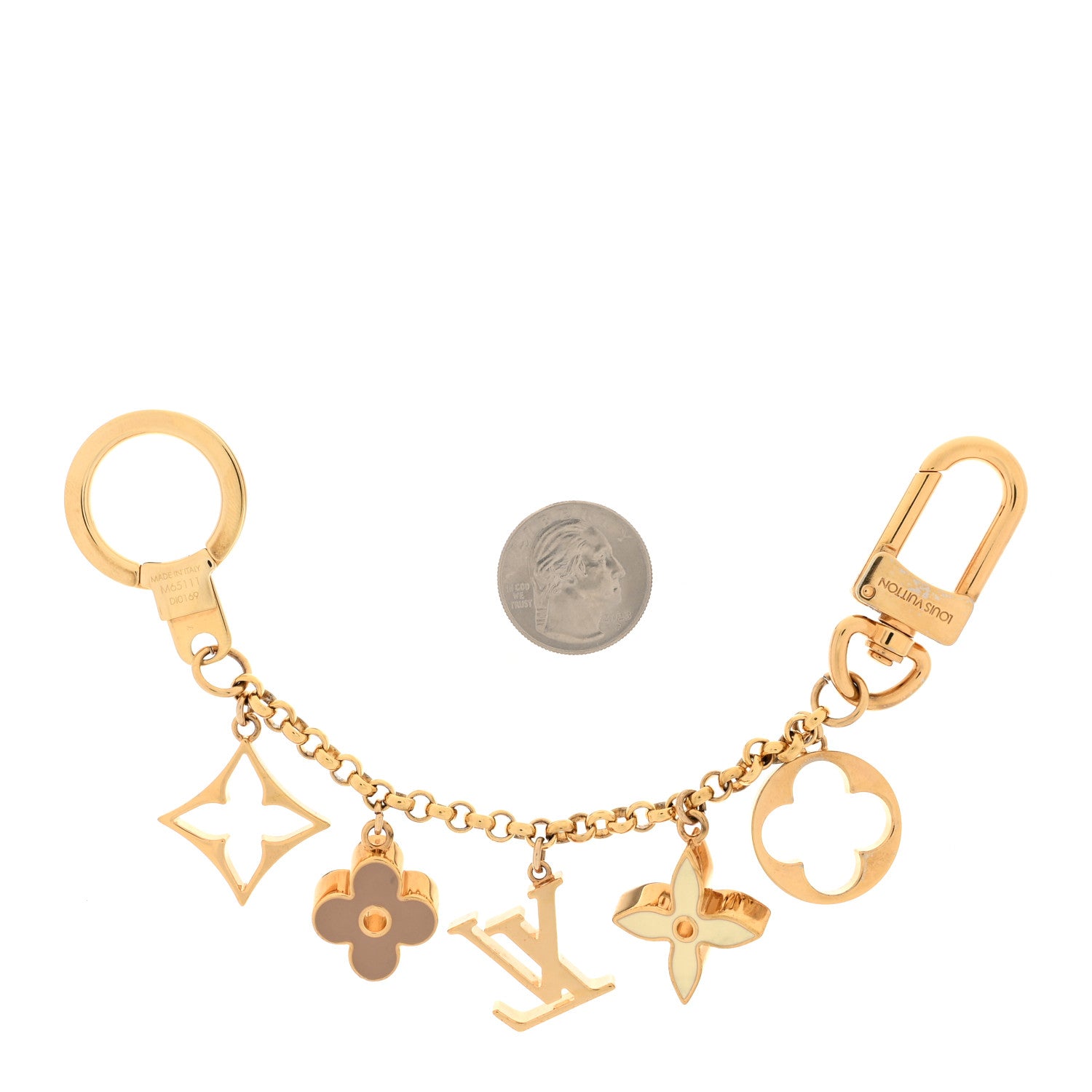Louis Vuitton Brass Enamel Fleur De Monogram Bag Charm Chain Gold 2 of 4