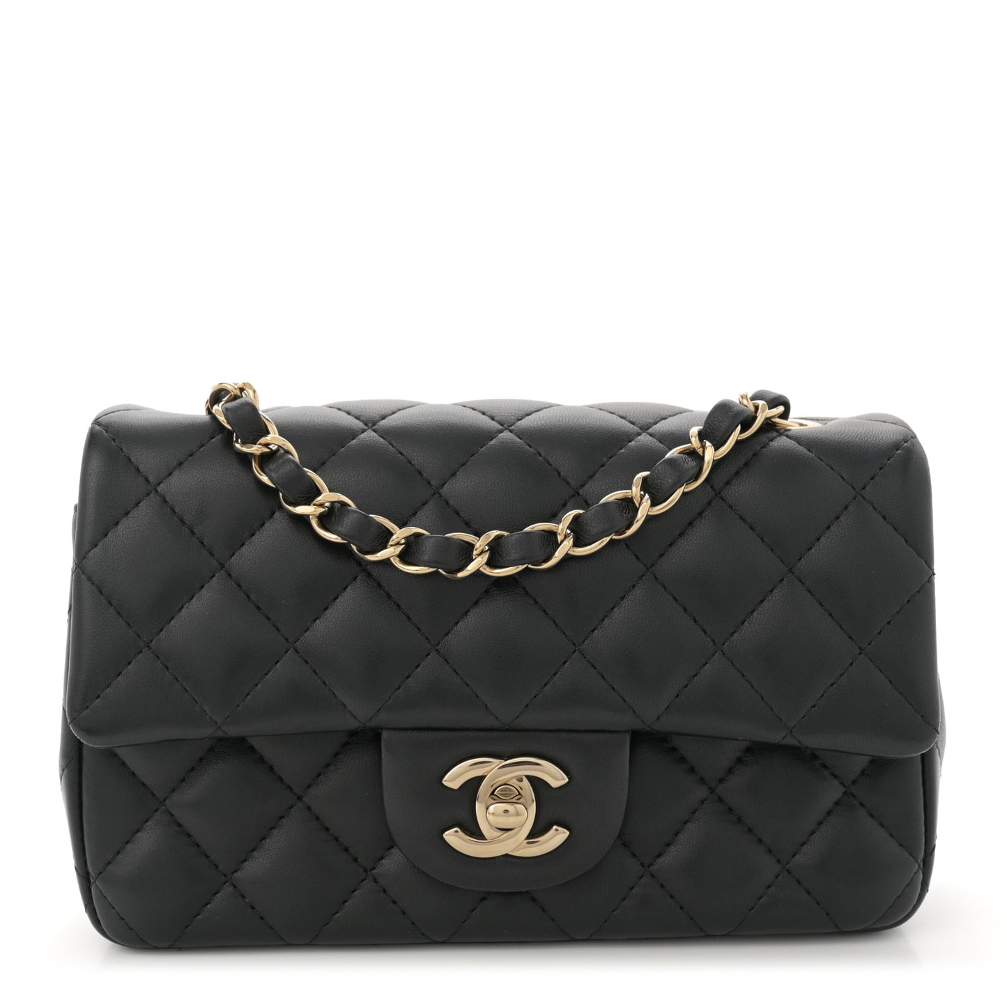 Lambskin Quilted Mini Rectangular Flap Black