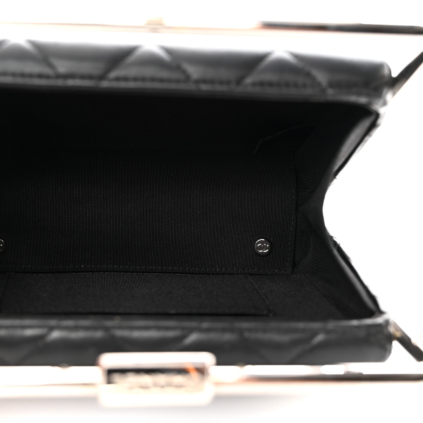 Quilted Lambskin Metal Bar Clutch Bag Black