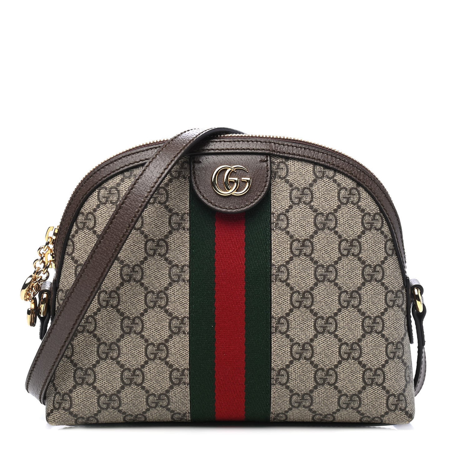 GG Supreme Monogram Textured Dollar Calfskin Web Small Ophidia Dome Shoulder Bag Beige Ebony New Acero