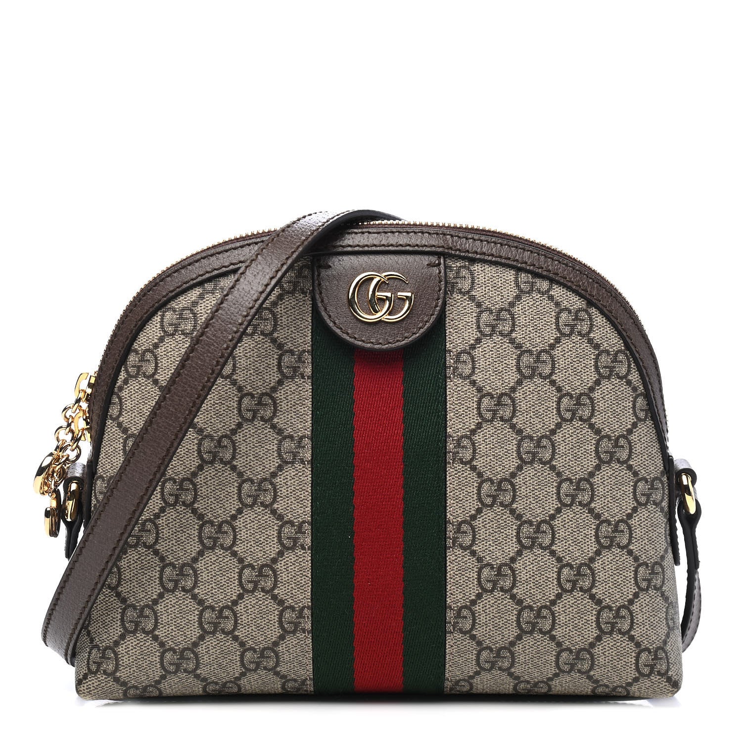 Gucci GG Supreme Monogram Textured Dollar Calfskin Web Small Ophidia Dome Shoulder Bag Beige Ebony New Acero 1 of 7