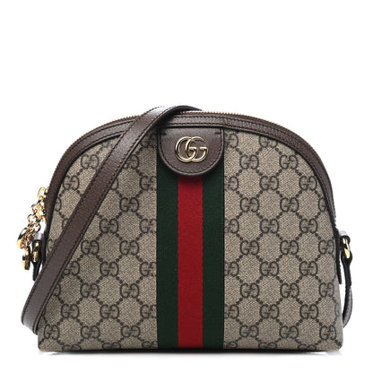 Gucci GG Supreme Monogram Textured Dollar Calfskin Web Small Ophidia Dome Shoulder Bag Beige Ebony New Acero 1 of 7